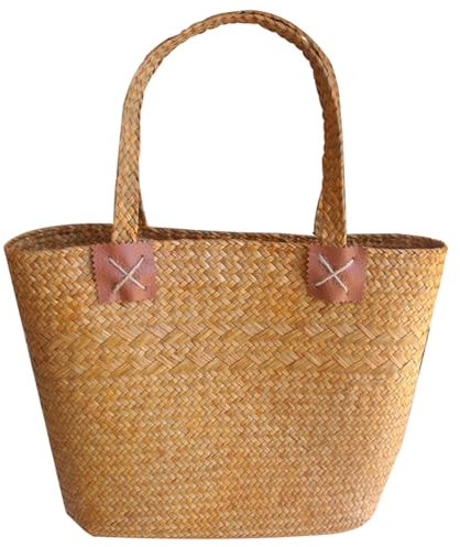 Cabilock Tissage à Main Dété À Main Tressé En Rotin De Plage Dété De En Paille Panier De Fleurs En Paille Panier De Fleurs Maison De Voyage De Courses L'été Manquer Algue