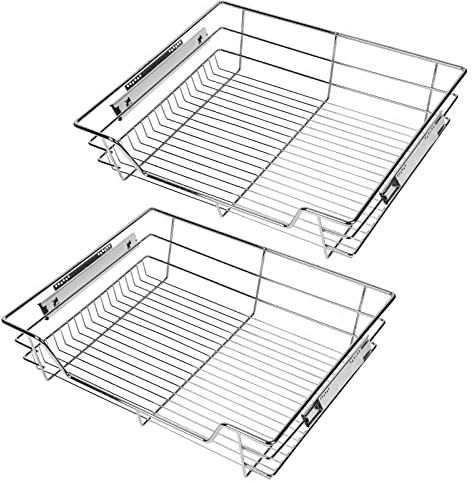 Herrselsam Küchenschublade robuster 2 Stück Korbauszug Schubladen 60 cm Teleskopschublade Multifunktionale für effiziente Küchenschrank Vorratsdosen