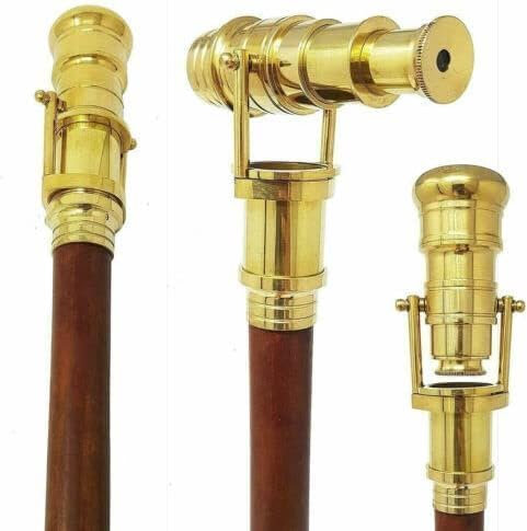 Gehstock mit Teleskopkopf aus Messing, viktorianisches Messing, Steampunk-Stil, Braun, 91,4 cm bis 94,4 cm
