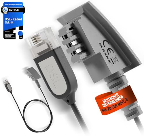 Eleknik DSL Kabel | 2m, Schwarz – High-Speed VDSL 250 MBit/s, TAE-F zu RJ45, Robustes Internetkabel, Mit Galvanischer Signatur, Für Router an Telefondose, Speedport & Fritzbox