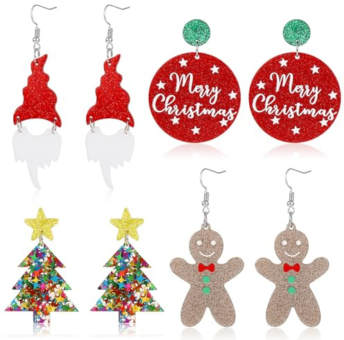 4 Paar Damen Weihnachtsohrringe Acryl Weihnachtsbaum Ohrringe Weihnachtsmann Lebkuchen Schneemann Ohrringe Damen Weihnachts Ohrstecker Mädchen Weihnachtsschmuck Weihnachtsgeschenke