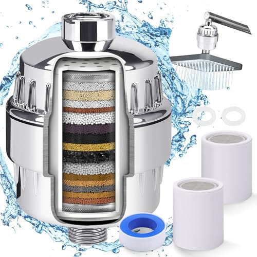 25-Stufen Duschfilter mit Vitamin C für Duschbrause, Duschkopf Wasserfilter mit Austauschbarer Filterkartusche zur Entfernung von Chlor und Schwermetallen, Shower Filter Kalkfilter Dusche