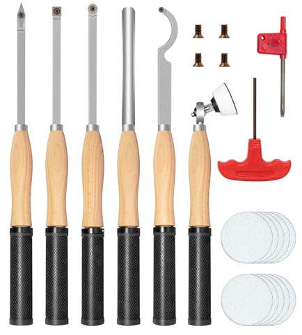 DEEFIINE Set di strumenti per tornitura per tornio in legno con punta in carburo con levigatrice a ciotola, tornio Rougher e Finisher a collo di cigno strumenti per scavare con 4 inserti in carburo