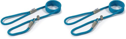 Ancol Viva Reflective Rope and Real Leather Slip Lead, 150 x 0.8 cm, Blue (Pack of 2)