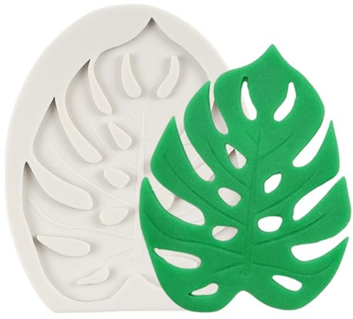 QDMOLDS Silikonform mit tropischen Blättern, Palmblatt, Fondant, Monstera-Blatt, Süßigkeitenform für tropische Themen, Kuchendekoration, Cupcake-Topper, Schokolade, Süßigkeiten, Polymerton, Gummipaste