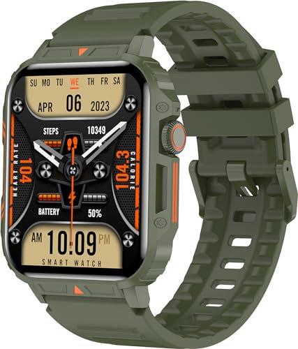 Smartwatch Herren Robust Militär Fitnessuhr mit Telefonfunktion Herzfrequenz Schlafüberwachung Blutdruckmessung Schrittzähler Kalorien 100+ Sportmodi Fitness Tracker Sportuhr für Android iOS