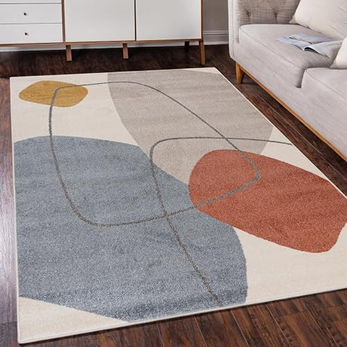 Mazovia Teppich Wohnzimmer 80x150cm Creme Geometrisch Weich Pflegeleicht | Teppich für Schlafzimmer Büro Esszimmer Beige Maschinengewebt Allergikerfreundlich Fußbodenheizungsgeeignet Mittelflor Modern