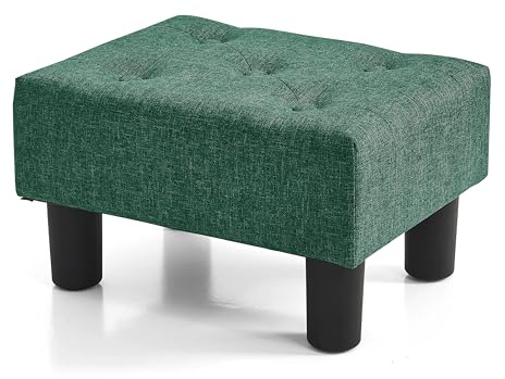 BRIAN & DANY Kleiner Fußhocker, Leinen-Fußhocker mit Beinen, Fußhocker für Wohnzimmer, Ottomane Fußstütze Extra Sitzgelegenheit für Eingangsbereich, Grün