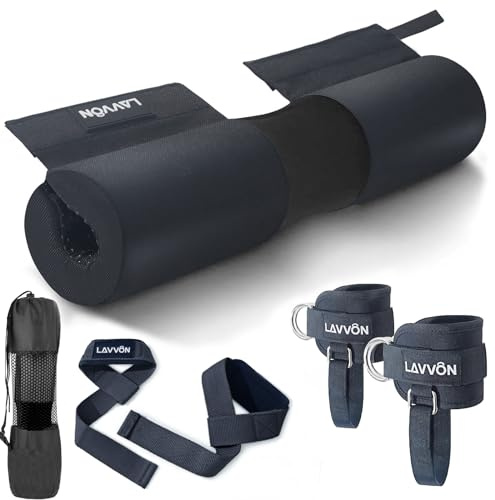 Langhantel Polster Set, Nylon-Hip Thrust Pad mit Klettverschluss -Polsterung für Squats,Booty Training -Hantel Nackenpolster,Gym Fitness -Mit Fußschlaufen, Zughilfen für Krafttraining