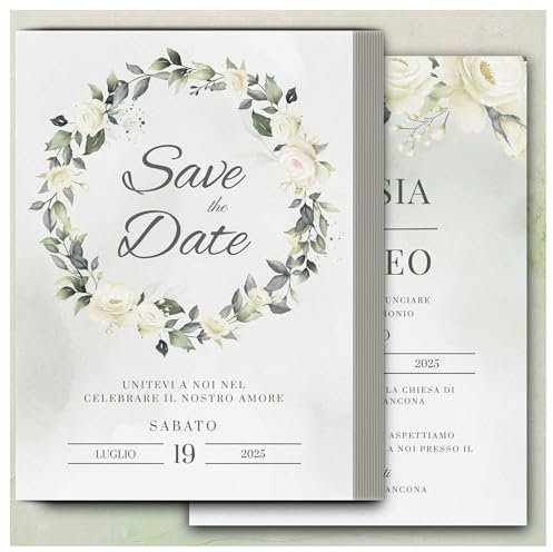 EchoPrints Partecipazioni Matrimonio Personalizzate 8pz Stampa inclusa - Inviti Matrimonio Personalizzabili Illustrate in Carta Martellata Alta Qualità 200gr 16x11,5cm WI-9