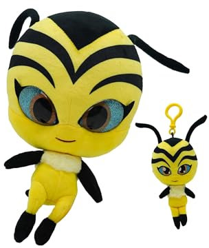 Miraculous Ladybug – Kwami Plüsch-Set, Mon Ami, 22,9 cm Plüsch mit Harzaugen und lebensgroßes Stofftier mit passendem Rucksack, Schlüsselanhänger, Spielzeug für Kinder – Pollen