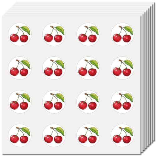 CREATCABIN 128Pcs Cherry Stickers Fruit Plastic Decal Self-Adhesive Waterproof Sticker Small Red Round Dot Bulk Cartoon Stickers for Art Craft Students Planner Classroom Water Bottle 2.5x2.5cm