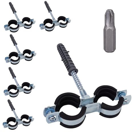 SKIR'CO (6 pezzi) Doppia staffa per tubo con rivestimento in gomma per tubi da 20-24 mm, supporto per tubi per montaggio a parete e soffitto, morsetti per tubi