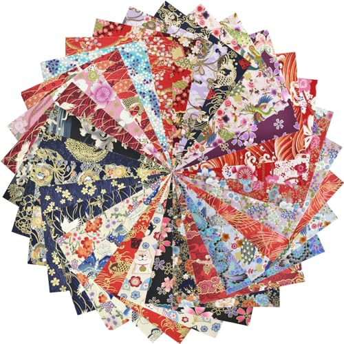 SHRJ 30 Stück vorgeschnittene Baumwoll-Stoffquadrate, japanischer Stil | Patchwork-Stoffe, weich, atmungsaktiv, Baumwolle, Blumenmuster, Drache, Schmetterling, Karpfen, Scrapbooking, Nähen