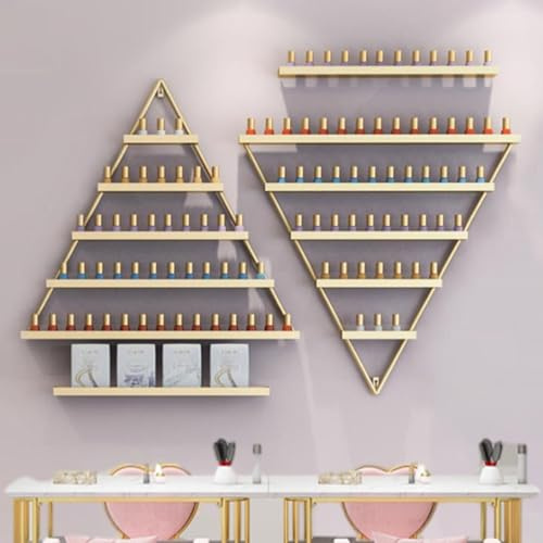 yudPinn Floating Shelf Floating Shelves Gold Nail Polish Rack Wall Mount, Triangular Metal Essential Oil Organizers Nail Polish Holder, Versatility Paint Racks For Home Spa Salon (Set a One Size)