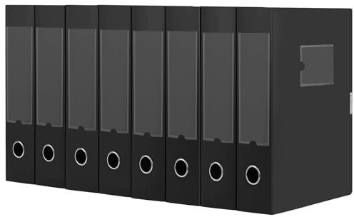 DONGLI A4 Archivbox(Schwarz,8 Stück) Archiv-Schachtel mit 7.5 cm Breit Rücken, Sammelboxe Büroordner mit Rückenschild für Office