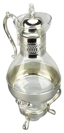 Luocute Vintage Turkish Coffee Pot Set, Glass Tea Kettle, Heatable Water Pitcher with Lid and Cup, Zinc Alloy and Glass, Clear