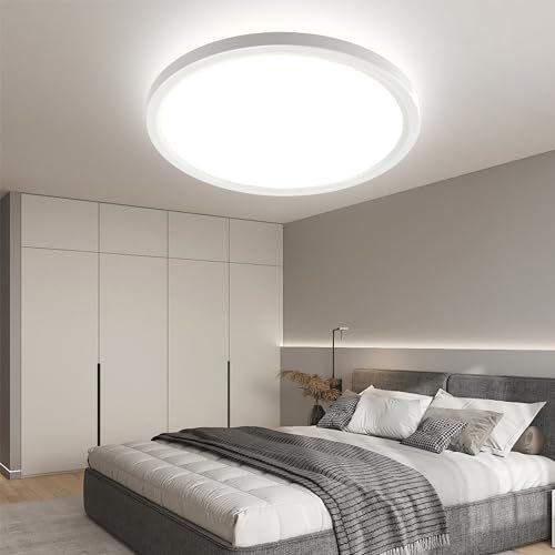 OTREN LED Deckenleuchte Flach Rund, 24W 4000K Deckenlampe Panel IP44 Badlampe Modern Ultra Dünn Lampe für Schlafzimmer Küche Wohnzimmer Flur Balkon Keller, Ø27CM