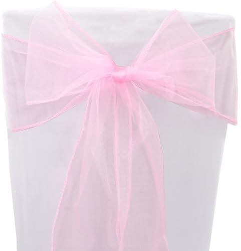 Time to Sparkle 50PCS 17x280cm Organza Chair Sashes Wider Fuller Cover Party Decoration Bow Sashes for Wedding -Baby Pink