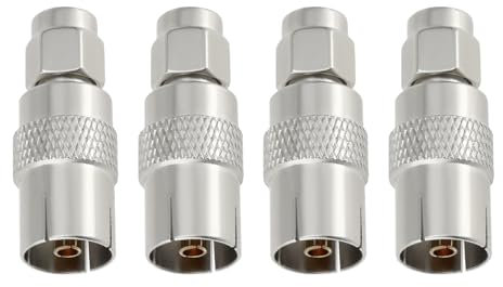 eMagTech 4 Pack SMA Male to Female Coax TV Socket Adapter, 50 Ohm, SMA Male, Female Coax Socket, Compatible with Antenna, Broadcasting, Wi-Fi, TV