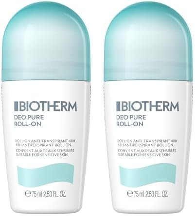 Biotherm Deo Pure Roll-On, 48 H Anti-Transpirant, wirksamer Schutz vor Schweißgeruch, für empfindliche Haut und alle Hauttypen, wirkt pflegend und beruhigend, 75 ml (Packung mit 2)