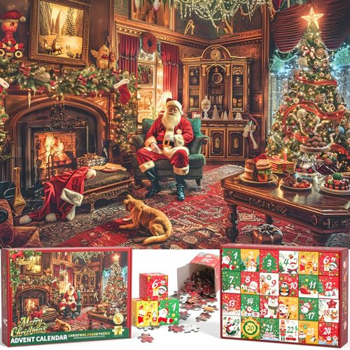 Sunrad Adventskalender 2024 Jigsaw Puzzles-70 x 50 cm-1000 Teile Puzzles,Adventskalender Jigsaw Puzzles für Erwachsene und Kinder,Weihnachten Puzzles Weihnachts Geschenk (Deutsche Version)
