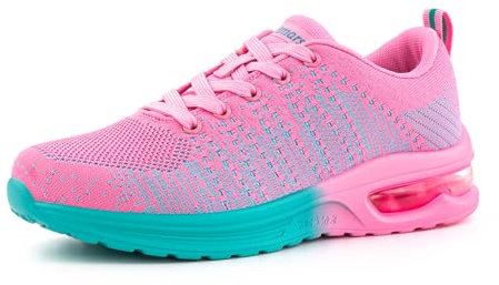 Hitmars Basket Femme Chaussures de Sport Running Outdoor Jogging Fitness Legere Course Casual Mode Air Sneakers Femme N/A2 Rose EU42