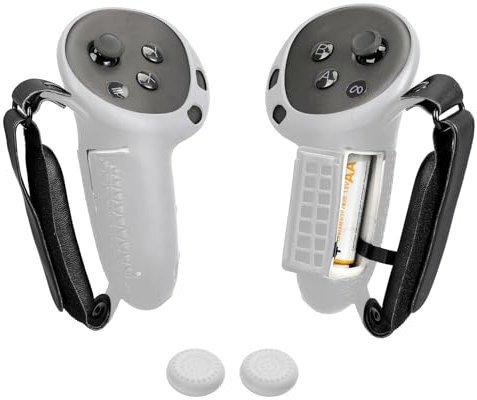 Controller Grips Cover Compatible with Meta Quest 3S/Quest 3 Accessories, Quest 3S Silicone Controllers Protector with Battery Opening Cover and Adjustable Hand Knuckle Straps (white)