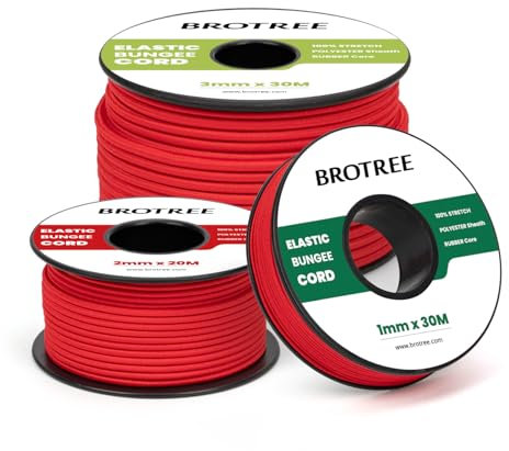 Brotree Elastic Cord Bungee Cord 1mm x 10m Elastic String Rope for DIY, Crafts, Sewing, Beading, Jewellery, Necklace, Bracelet, Tent Poles and Backpack - Red
