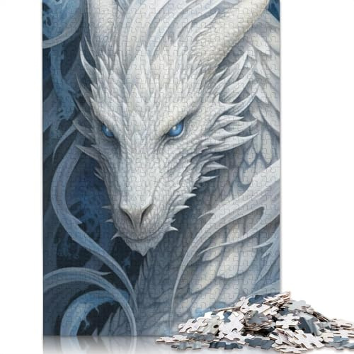 1000-teiliges Puzzle für Erwachsene, weißer Drache, Puzzle für Erwachsene, Holzpuzzle, Lernspiel, Herausforderungsspielzeug, Größe 75 x 50 cm