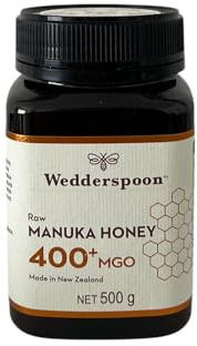 Wedderspoon Raw Manuka Honey 400 MGO - Pure, Unpasteurised, Non-GMO, Kosher, Halal, BPA-Free Packaging, Kfactor Rated, Third-Party Lab Tested, Traceable to the Hive (500g)