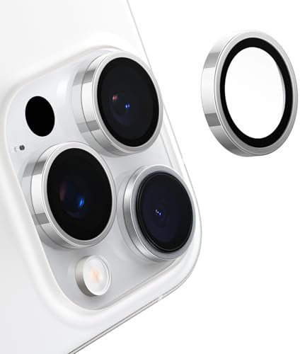 TORRAS für iPhone 15 Pro/15 Pro Max für Panzerglas Kameraschutz [Bruchsicherer Militärgrad & Langlebigkeit] Kamera Objektivschutz für iPhone 15 Pro/15 Pro Max,Silber