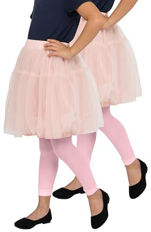 looksy 2 Paar Strumpfhose ohne Fuß für Mädchen Länge 7/8 unverzichtbare Hose für den Alltag Auswahl Unifarben Activewear für Kinder Schule Tanzen Ballett Größen 3 bis 12 Jahre, Rosa, 134/140 cm