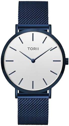 TORII Unisex-Uhr Weiß Edelstahl - rund Quarz N38NM.WN Milanaise-Armband Strichindizes wasserdicht 50 m