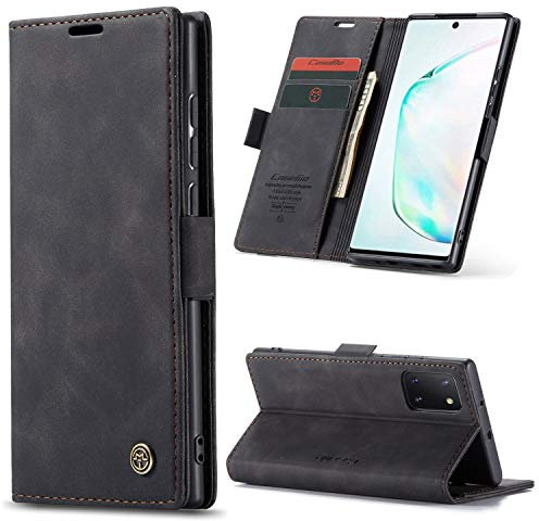 Phernykas Handyhülle für Samsung Galaxy Note 10 Lite Hülle Leder,Magnetische Klapphülle mit kartenfach und Standfunktion Smartphone Schutzhülle Lederhülle Samsung Note 10 Lite Flip Book Case (Schwarz)