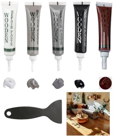 Laminate Floor Repair Kit, Wood Putty, Wood Repair Kit, Vinyl Floor Repair Kit for Repairing Scratches, Cracks and Discoloration on Wooden Cabinet, Floors and Doors - Easy to Use, 5 Colours