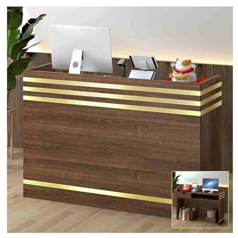HOFUNTRE Rezeptionstheken,Moderne Rezeption,Laden-Theke,Verkaufstheke,Empfangstresen,Größerer Desktop, Komfortabel Zu Bedienen, Einfach Und Schön, Weit Verbreitet(Oak Gold bar,80CM/31.5in)