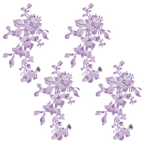 CRAFTYMELODY 4 pezzi di paillettes pizzo applique tessuto floreale da cucire, rifiniture ricamate per abiti da sposa, vestiti, abbigliamento, colletto, cappello, jeans, fai da te