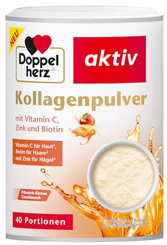Doppelherz Kollagenpulver mit Vitamin C, Zink und Biotin, 5000 mg Kollagenhydrolysat je 7,5 g Pulver, 40 Portionen, Zitronen Geschmack, 300 g