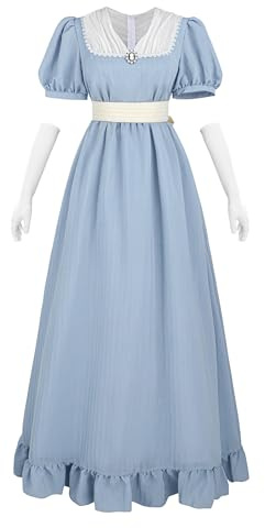 FCCAM Regency Kleid Damen Viktorianisches Kleider Vintage Kleid Empire Stil Abendkleid mit Handschuhen