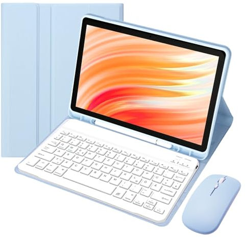 HLTOOP Tastatur Hülle für Amazon Fire HD 10 und 10 Plus Tablet (13./11. Generation, 2023/2021) – QWERTZ Deutsch – Magnetische abnehmbare Tastatur mit Bluetooth -Maus,Blau