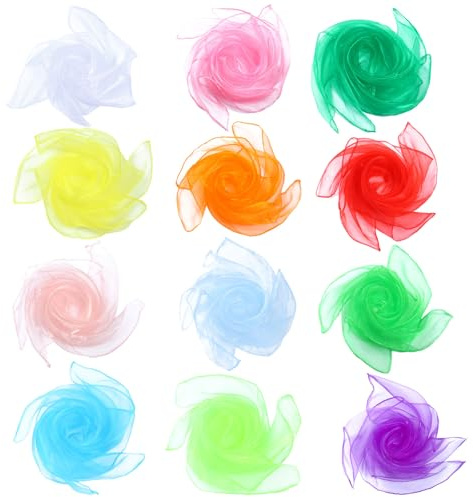 deegbbyi 12 Stück 60 x 60 cm Jongliertücher 4 Jahreszeiten Chiffontücher | Square Tanz Tücher Mehrfarbige Seidentücher Gymnastiktücher für Kindergarten Kindershow Sensorisches Jonglieren Tanzen