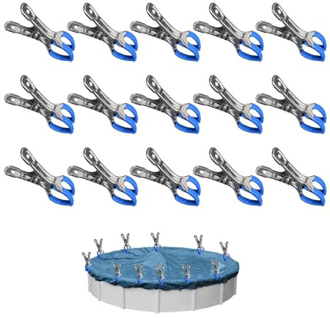 ROSYLEVE 15 Pièces Métalliques pour Pince Bache Piscine, Pinces de Fixation avec Feuille de Protection, Accessoire Piscine Hors Sol, Pince de Serrage pour Serre de Jardin et Bâche de Couverture