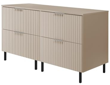 3xE living Kommod, kashmir, 120 (2 x 60) x 77 x 46 cm, silverfärgat handtag, svarta ben + bänkskiva