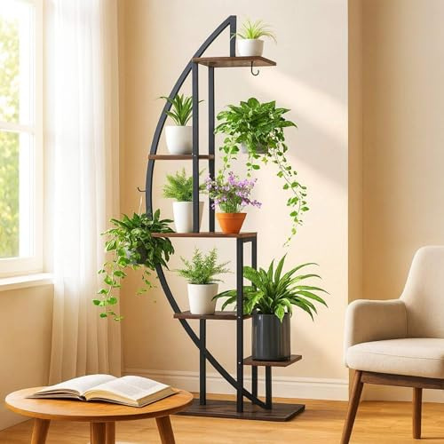 DanDiBo Pflanzenregal indoor 160 cm Hoch Blumenregal Metall Schwarz Halbrund 96645 Blumentreppe Groß Rund Pflanzenständer Modern Design