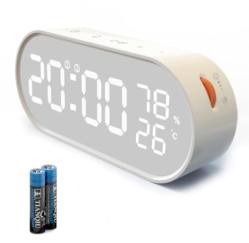 Voniobuy Digitaler Wecker mit LED Display, Touch Tasten, USB-Stromversorgung, Doppelalarm, Temperatur/Feuchtigkeitsanzeige, Helligkeitsregelung, Batteriebetrieben, Nachtlicht, Umweltdaten Beige