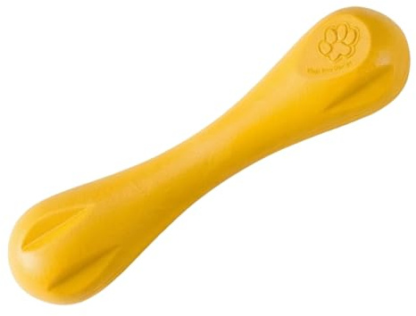 WEST PAW Hurley Dog Bone Chew Toy for Tough Chewers- Safe and Durable Fetch and Chew Toy for Dogs- Dishwasher Safe, Lightweight, Floatable, Made in USA (Sunflower Yellow)