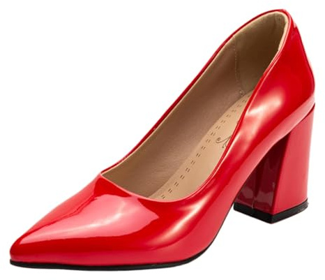 CHICMARK Pumps med blockklack | 8 cm klack och spetslock för kvinnor | lackläderutseende i klassisk design | bekväma för kontor och middagar