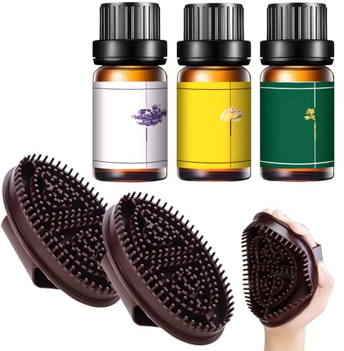 Lot de 2 brosses méridiennes avec 3 huiles essentielles de 10 ml, brosse de massage, massage des jambes, relaxation du corps, brosse de massage pour la taille, l'abdomen, la tête, les jambes