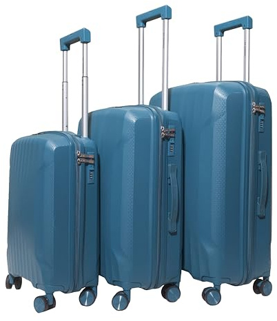 DA SUNDUQ - 3 Piece Travel Suitcase Set | Lightweight Luggage | Ultra Durable Flexible Shell/Impact Resistant Luggage | TSA Lock | Large, Medium and Cabin Suitcase - Peacock Blue